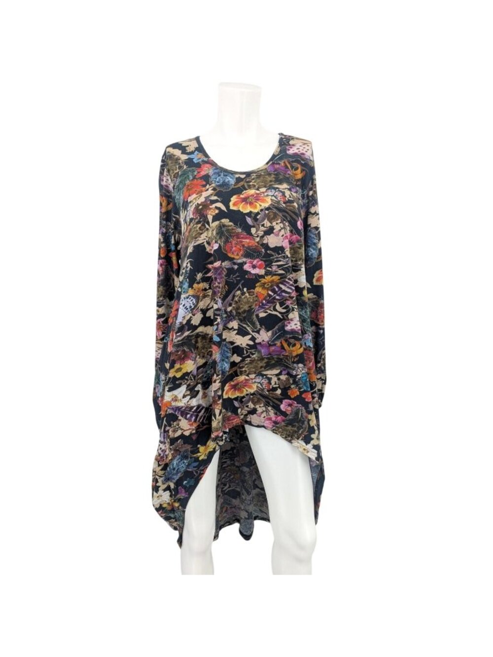 Floral Butterfly Hi Low Tunic Top Art Cottage Fairy Lagenlook Long Sleeve Large